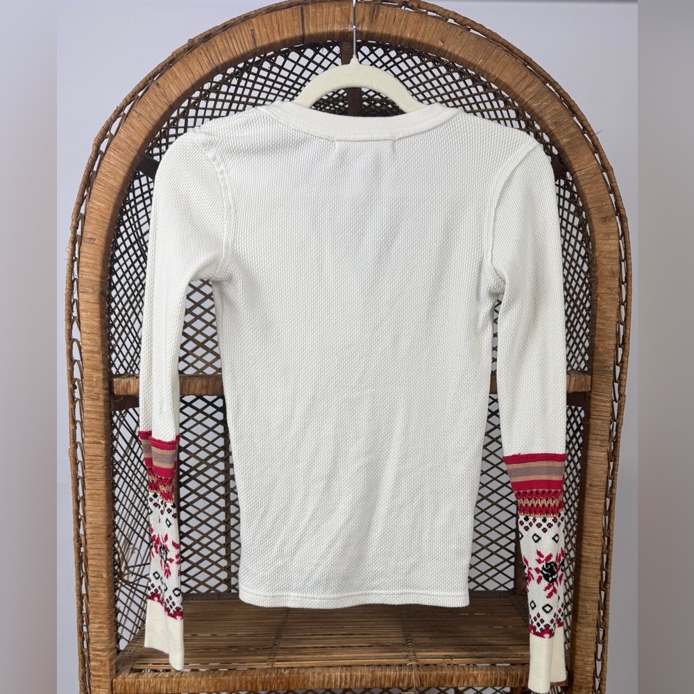Free People Mikah Layering Cuff Thermal Top XS Cream Combo Split Neck Boho EUC - Picture 7 of 7